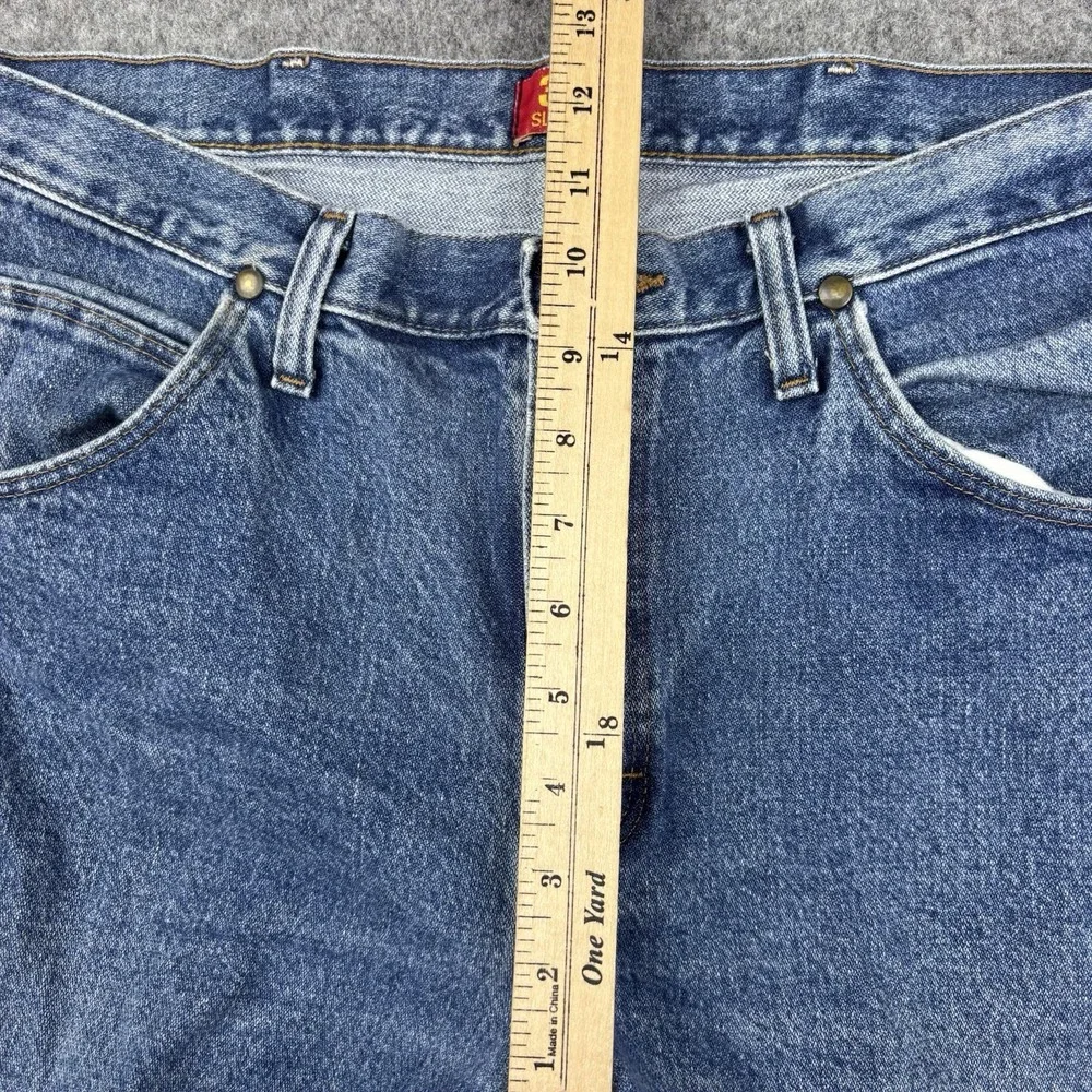 Wrangler 36MWZ Slim Fit Jeans Mens 35x32 Cowboy Cut Medium Wash Blue Western EUC